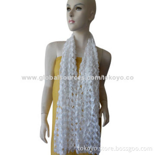 Polyester lace scarf, close fringe for all around, circle floral pattern, size 180*70cm/nice texture